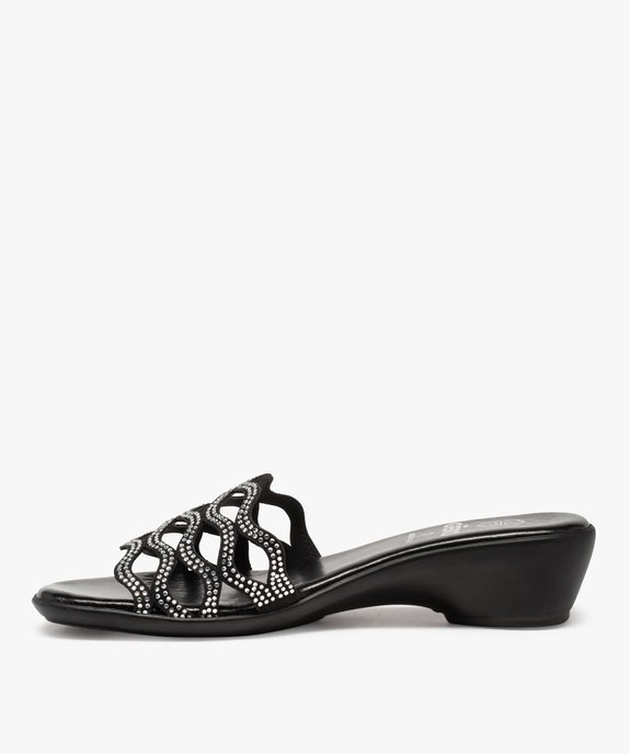 Mules femme dessus ajouré à strass et talon compensé vue3 - GEMO(URBAIN) - GEMO