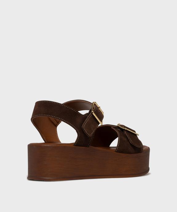 Sandales en cuir suédé à semelle plateforme femme - Tanéo vue4 - TANEO - GEMO