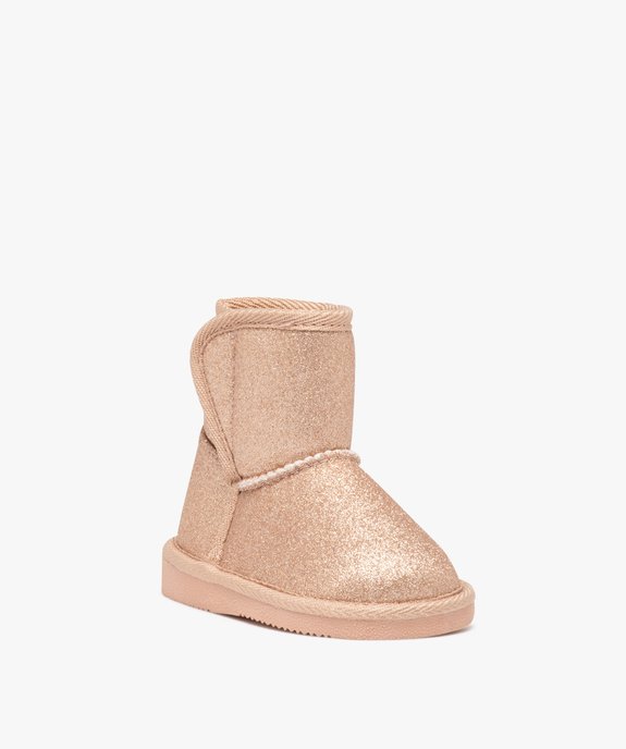 Boots fourrées bébé fille à paillettes et à scratch  vue2 - GEMO(BEBE DEBT) - GEMO