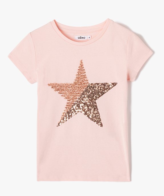 Tee-shirt fille à manches courtes et motif brillant vue1 - GEMO (ENFANT) - GEMO