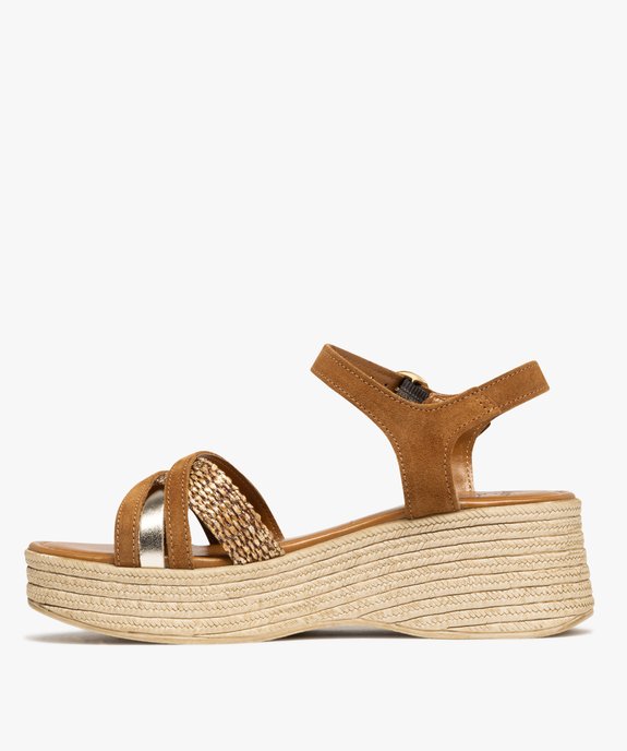 Sandales à brides avec semelle plateforme aspect corde femme - Tanéo vue3 - TANEO - GEMO