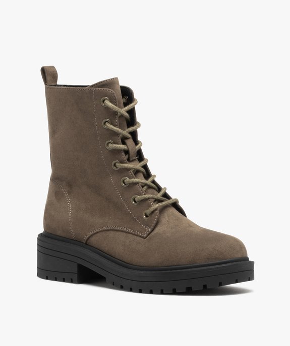 Boots femme dessus uni en suédine à zip et à lacets vue2 - GEMO (CASUAL) - GEMO