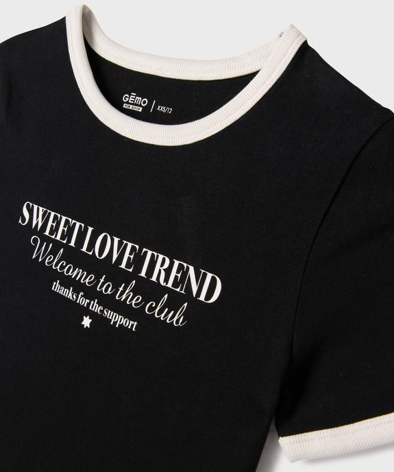 Tee-shirt manches courtes avec inscription et finitions contrastantes fille vue2 - GEMO 4G FILLE - GEMO