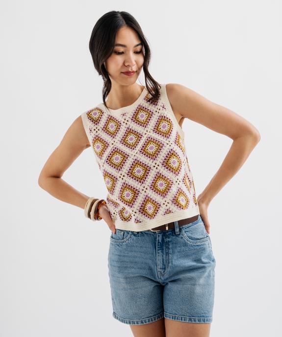 Débardeur en maille ajourée façon macramé femme vue1 - GEMO(FEMME PAP) - GEMO