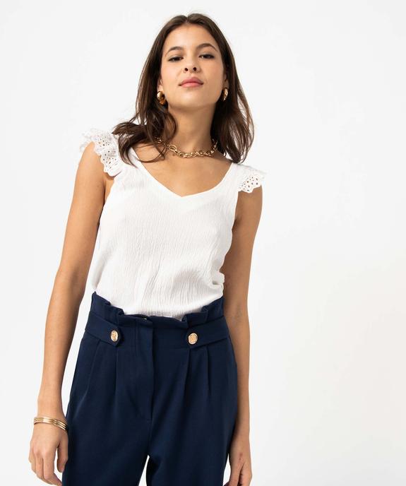 Débardeur à col V et volants en broderie anglaise femme vue1 - GEMO(FEMME PAP) - GEMO