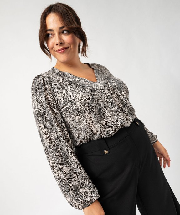 Blouse manches longues imprimée à col V femme grande  taille vue2 - GEMO (G TAILLE) - GEMO