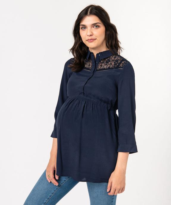 Blouse de grossesse fluide avec dentelle à manches ¾ vue1 - GEMO(FEMME PAP) - GEMO