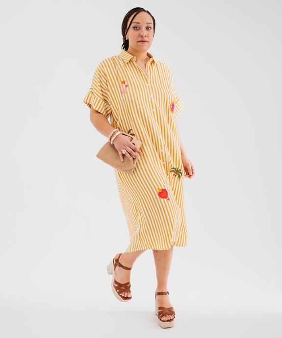 Robe chemise longue et fluide à rayures et motif femme grande taille vue3 - GEMO 4G GT - GEMO