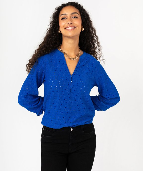 Tee-shirt manches longues en maille ajourée femme vue1 - GEMO 4G FEMME - GEMO