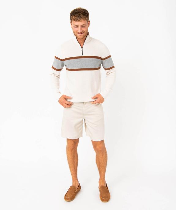 Pull tricolore à col montant zippé homme vue6 - GEMO 4G HOMME - GEMO