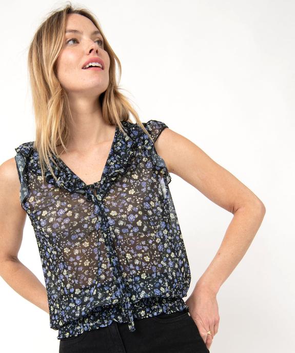 Tee-shirt sans manches en voile fleuri femme vue1 - GEMO(FEMME PAP) - GEMO
