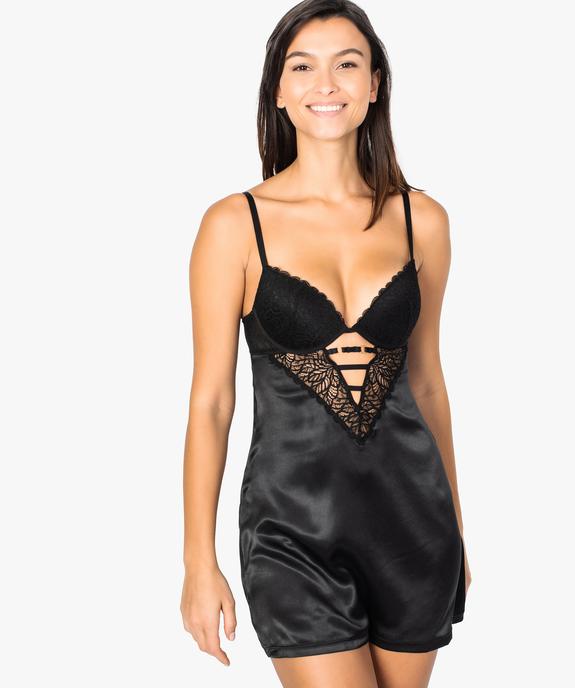 Nuisette à armatures push-up en satin et dentelle vue1 - GEMO(HOMWR FEM) - GEMO