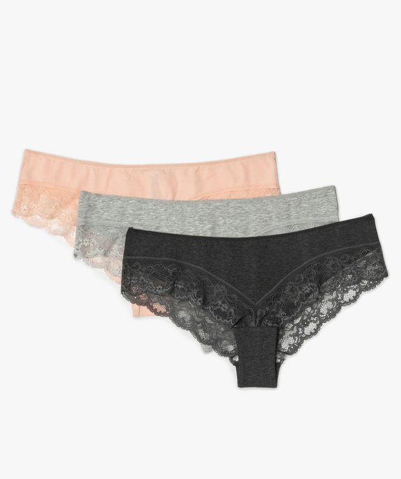 Tanga femme en dentelle avec coton bio (lot de 3) vue1 - GEMO 4G FEMME - GEMO