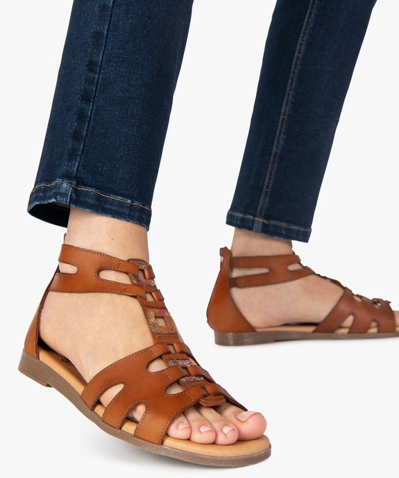 Sandales femme zippées à tige montante en cuir vue1 - GEMO (CASUAL) - GEMO
