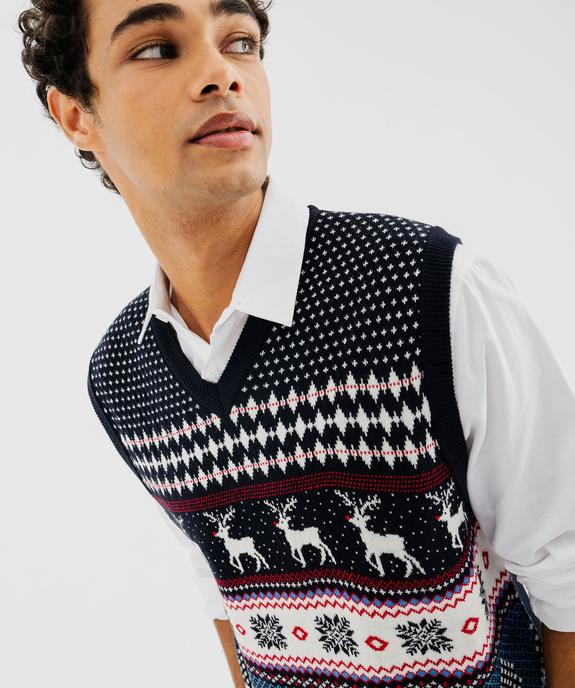 Pull de Noël sans manches en jacquard homme vue2 - GEMO (HOMME) - GEMO