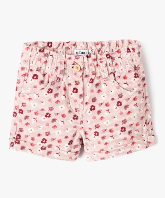 Short en velours à taille élastiquée et revers bébé fille vue1 - GEMO 4G BEBE - GEMO
