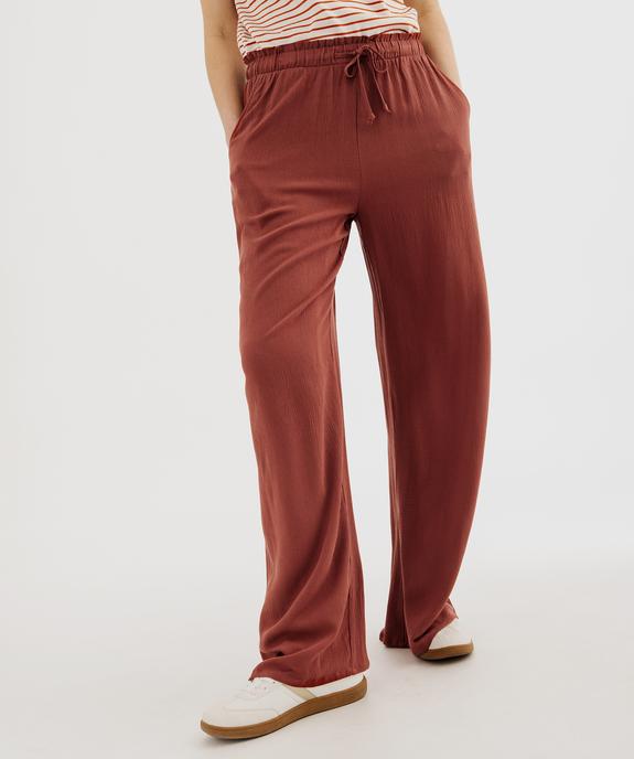 Pantalon large en viscose froissée femme vue1 - GEMO 4G FEMME - GEMO