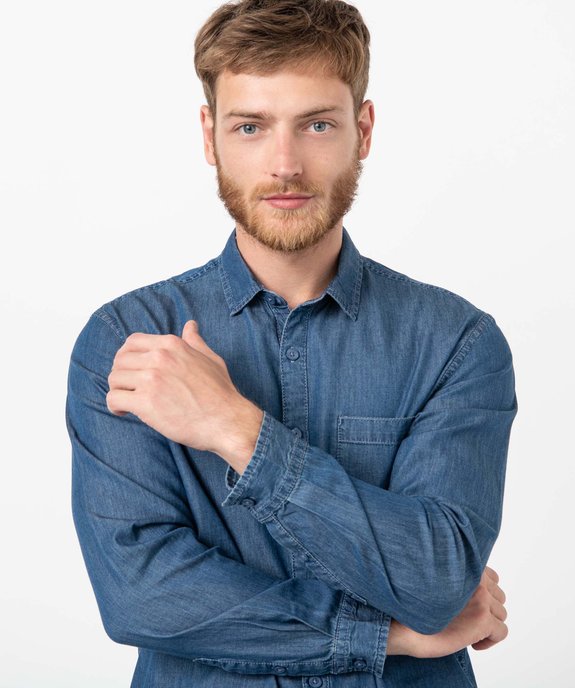 Chemise homme en coton fin aspect jean vue2 - GEMO (HOMME) - GEMO