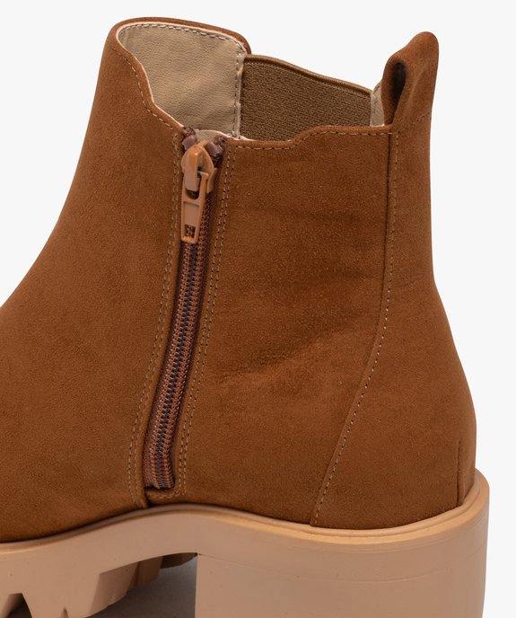 Boots femme à talon large en suédine unie avec semelle crantée  vue7 - GEMO 4G FEMME - GEMO