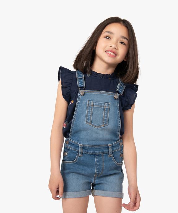 Salopette fille en jean coupe courte vue1 - GEMO (ENFANT) - GEMO