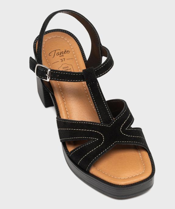 Sandales à talon en cuir suédé surpiqué femme - Tanéo  vue6 - TANEO - GEMO