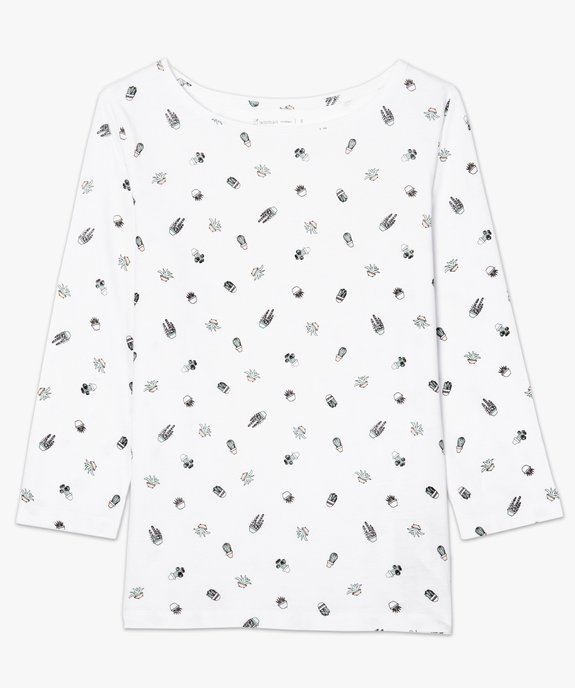 Tee-shirt femme en coton bio imprimé à manches longues vue4 - GEMO 4G FEMME - GEMO