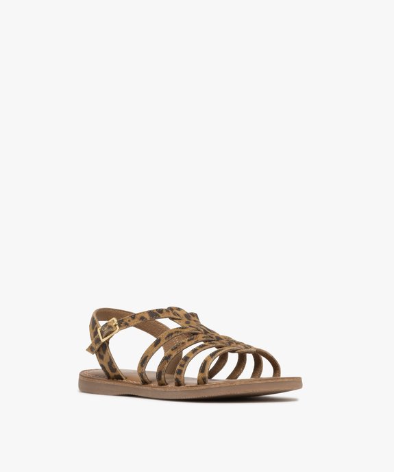 Sandales en cuir imprimé léopard avec bride scratch fille  vue3 - TANEO - GEMO
