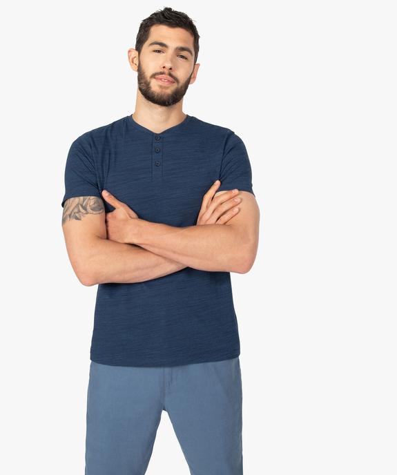 Tee-shirt homme chiné à manches courtes et col tunisien  vue1 - GEMO 4G HOMME - GEMO