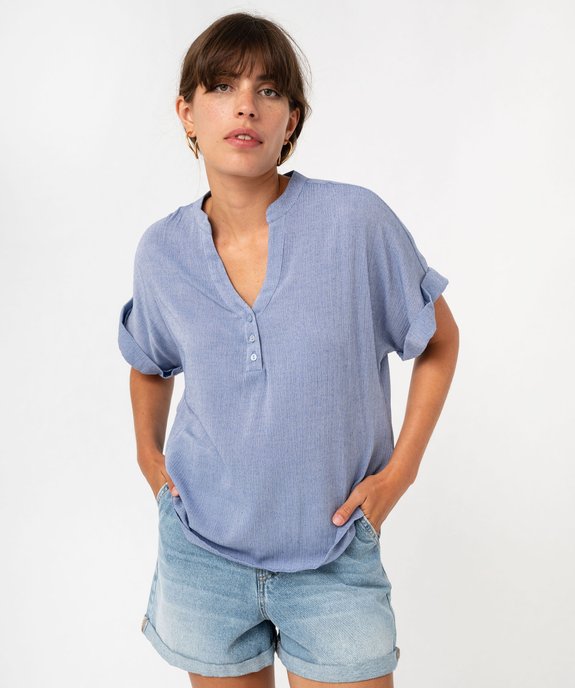 Blouse manches courtes coupe loose en viscose froissée femme vue1 - GEMO(FEMME PAP) - GEMO
