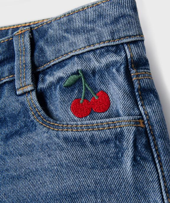Short en jean avec motif brodé et taille ajustable fille vue2 - GEMO 4G FILLE - GEMO