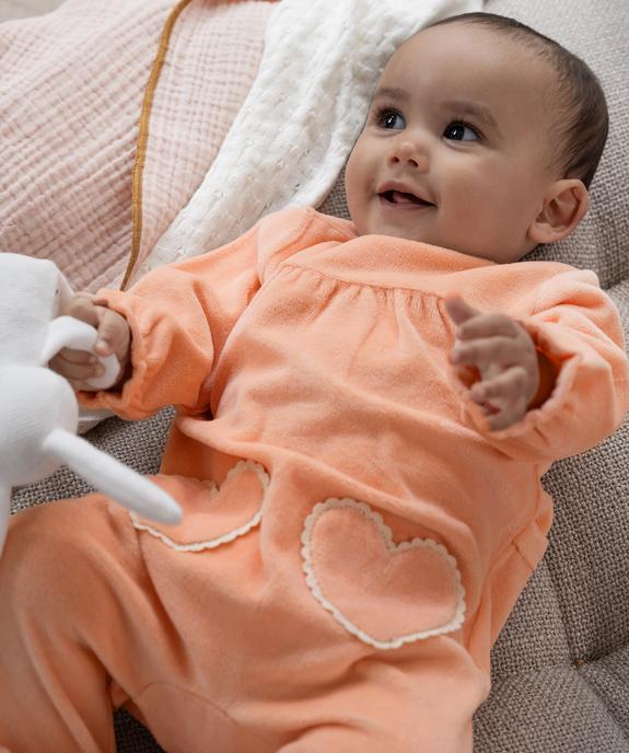 Pyjama en velours avec coeurs brodés bébé fille vue4 - GEMO 4G BEBE - GEMO