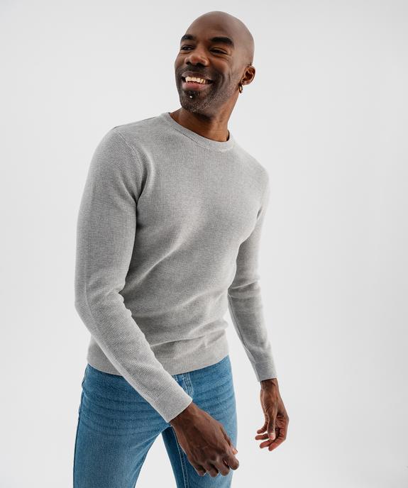 Pull col rond en coton uni homme vue6 - GEMO (HOMME) - GEMO