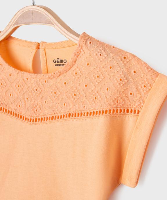 Tee-shirt manches courtes avec haut brodé bébé fille vue2 - GEMO 4G BEBE - GEMO