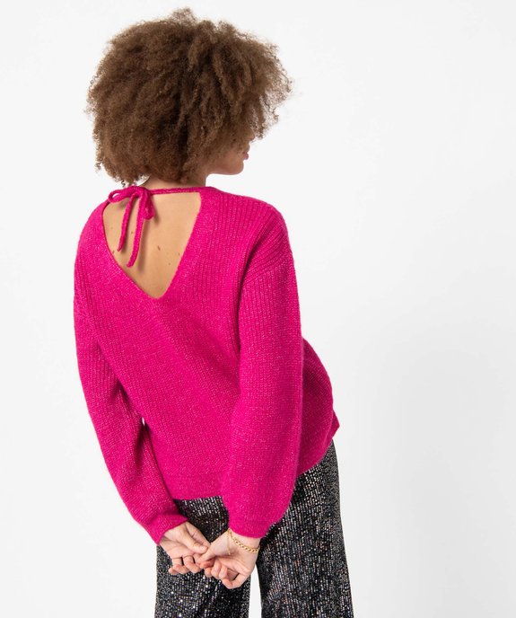Pull femme en grosse maille à double col V vue3 - GEMO(FEMME PAP) - GEMO