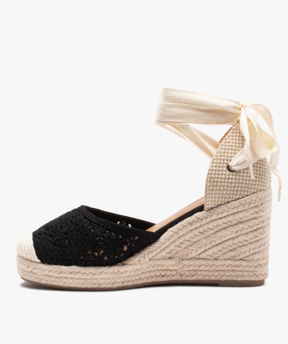 Sandales femme compensées dessus macramé et lacets ruban vue3 - SANS MARQUE - GEMO