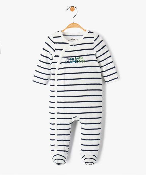 Pyjama bébé en velours avec ouverture devant et message brodé vue1 - GEMO(BB COUCHE) - GEMO