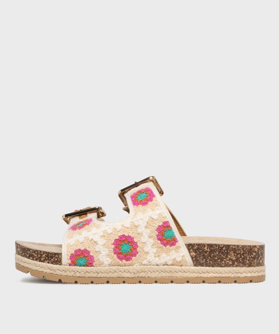 Mules double bride en textile à motifs fleuris avec semelle plateforme femme - 5 Miles vue3 - 5 MILES - GEMO