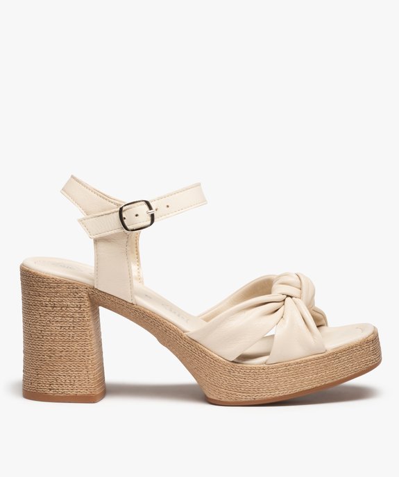 Sandales femme unies à talon et dessus cuir drapé – Tanéo  vue1 - TANEO - GEMO