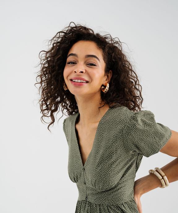 Robe courte à manches ballons en viscose imprimée femme vue2 - GEMO 4G FEMME - GEMO