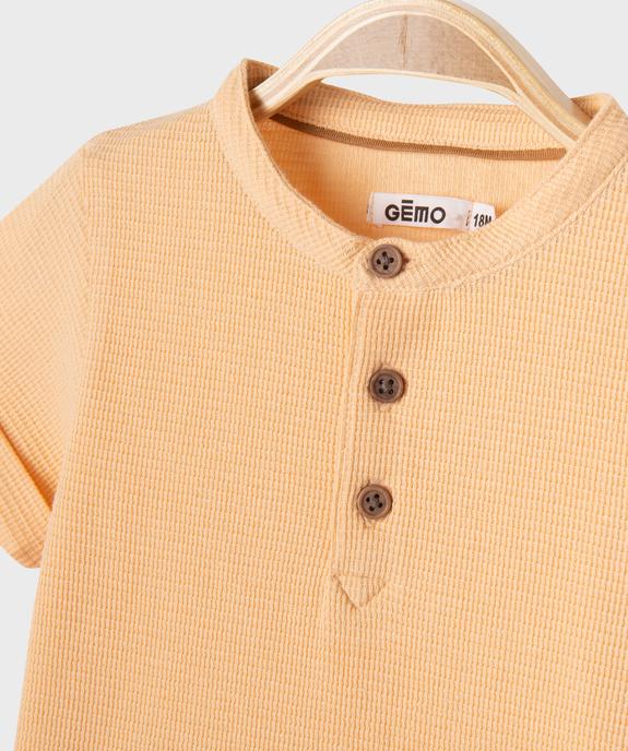 Tee-shirt manches courtes à col tunisien en maille nid d'abeille bébé garçon vue3 - GEMO(BEBE DEBT) - GEMO