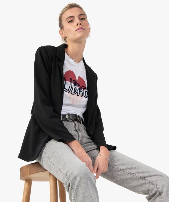 Tee-shirt femme à manches courtes avec motif cœur  vue6 - GEMO(FEMME PAP) - GEMO