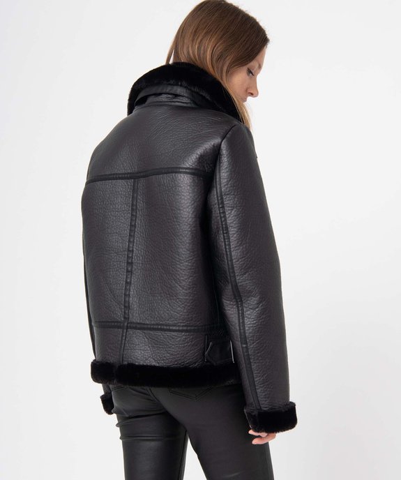 Blouson bombardier femme esprit biker avec doublure en maille peluche vue3 - GEMO(FEMME PAP) - GEMO