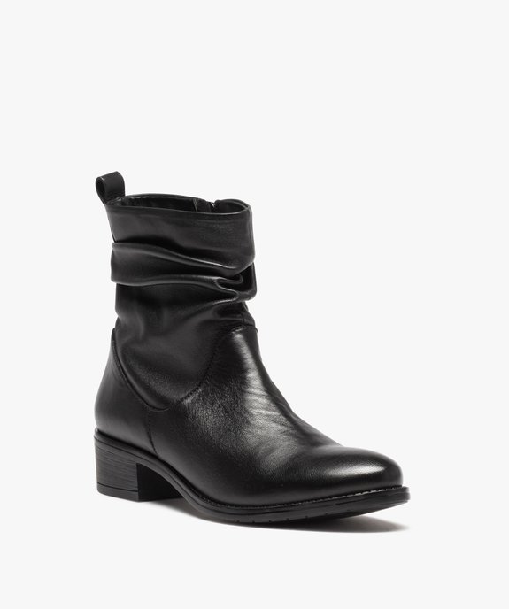 Boots femme dessus en cuir uni plissé vue2 - GEMO (CASUAL) - GEMO