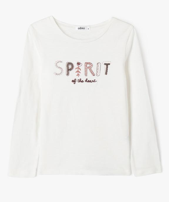 Tee-shirt manches longues en coton brodé à sequins fille vue1 - GEMO (ENFANT) - GEMO