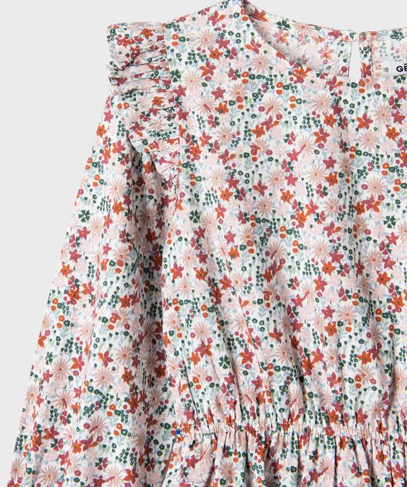 Robe manches longues volantées en toile de coton fleurie fille vue2 - GEMO (ENFANT) - GEMO