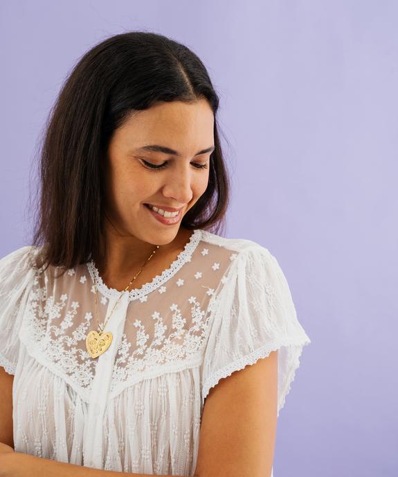 Robe courte à manches courtes en dentelle extensible look romantique femme vue4 - GEMO(FEMME PAP) - GEMO