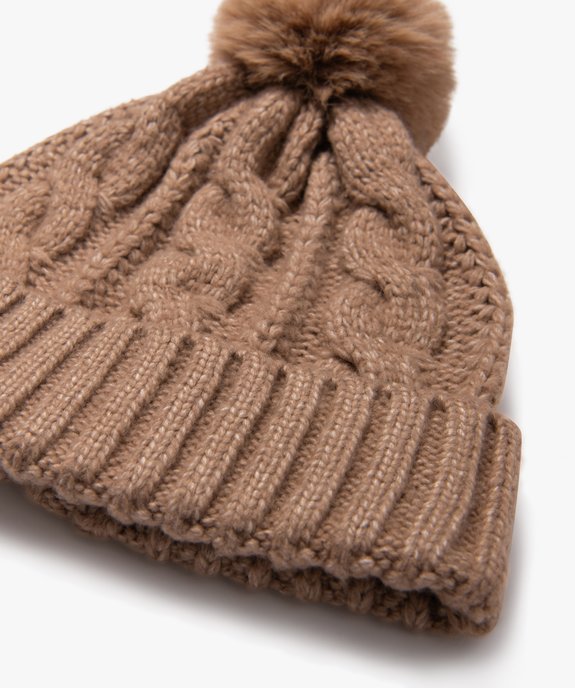 Bonnet en maille torsadée avec pompon femme vue2 - GEMO 4G FEMME - GEMO