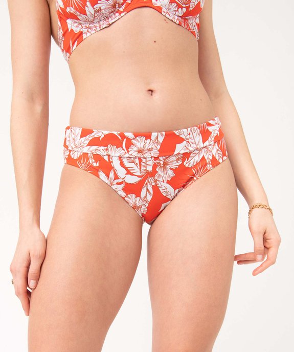 Bas de maillot de bain femme taille haute à motifs fleuris vue1 - GEMO 4G FEMME - GEMO