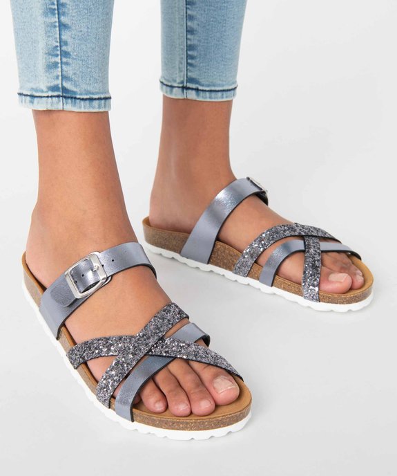 Mules femme à talon plat et brides métallisées vue1 - GEMO (CASUAL) - GEMO
