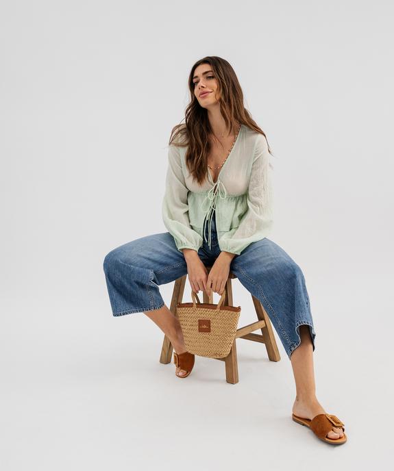 Blouse manches longues à volants et liens à nouer femme vue4 - GEMO(FEMME PAP) - GEMO